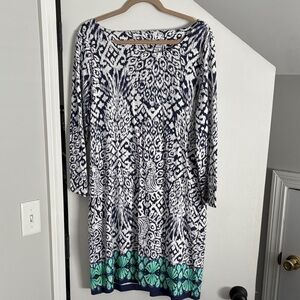Lily Pulitzer XL Navy and White Patterned Dress with Green Accents